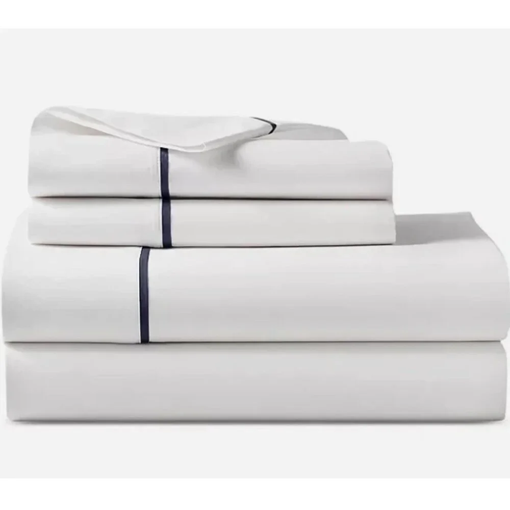 NEW $200 Ralph Lauren Cotton Palmer Percale Sheet! Flat  Full or King White Navy